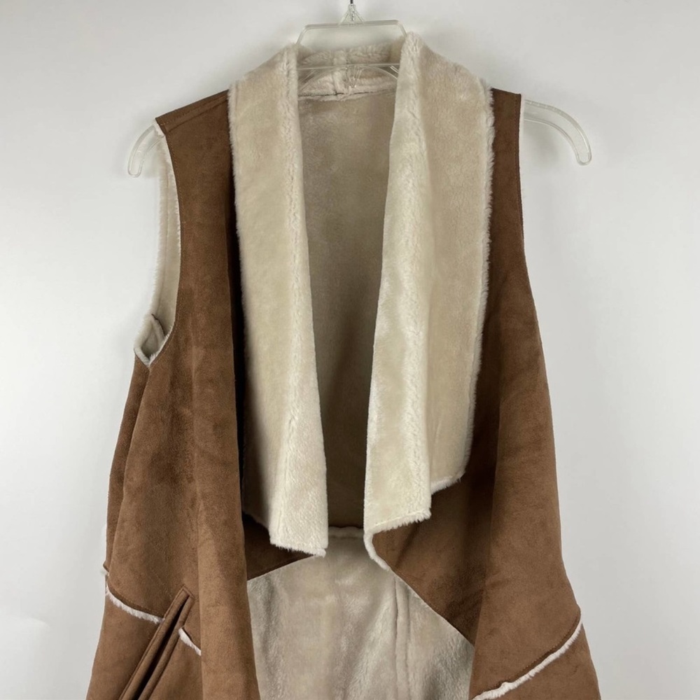 Faux Fur/Suede Open Front Tan Vest Size Small